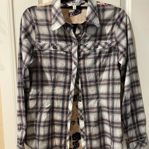 CABi Plaid and Floral Blouse Sz S